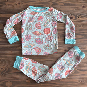 Coco Moon Bamboo Pajama Set Girls 3T Blue Holiday Print